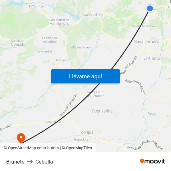 Brunete to Cebolla map