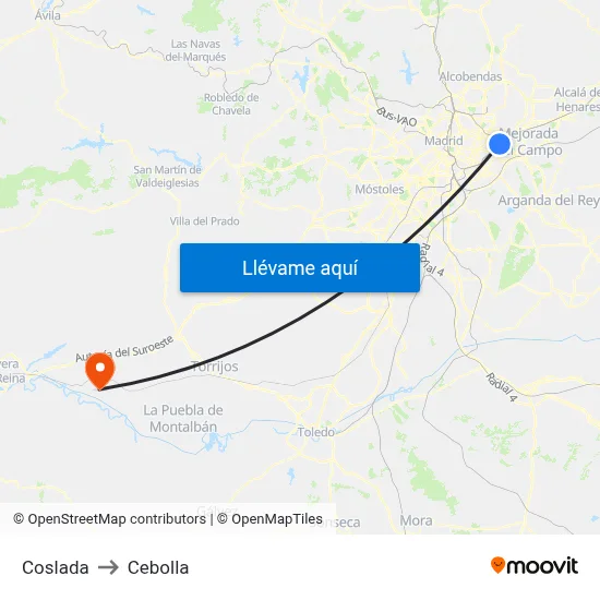 Coslada to Cebolla map