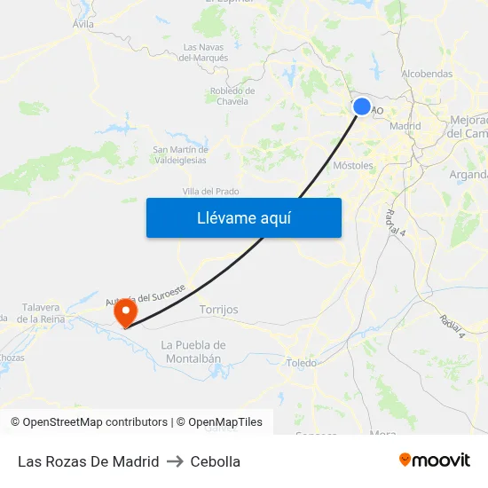 Las Rozas De Madrid to Cebolla map