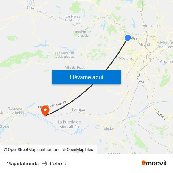 Majadahonda to Cebolla map