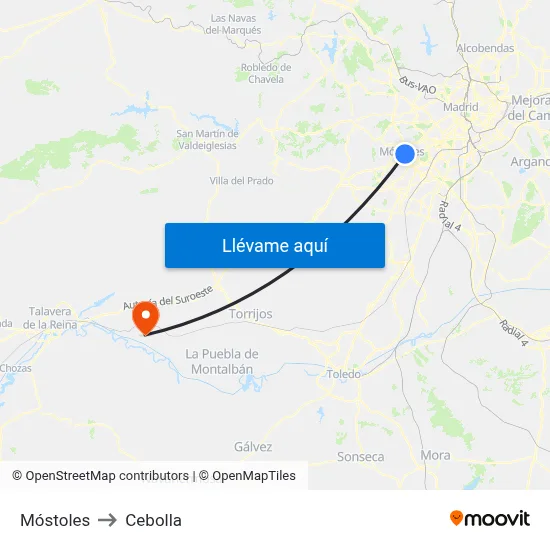 Móstoles to Cebolla map