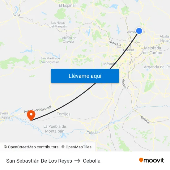 San Sebastián De Los Reyes to Cebolla map