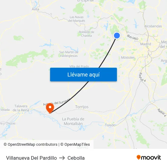 Villanueva Del Pardillo to Cebolla map
