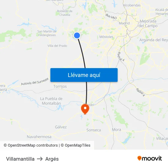 Villamantilla to Argés map