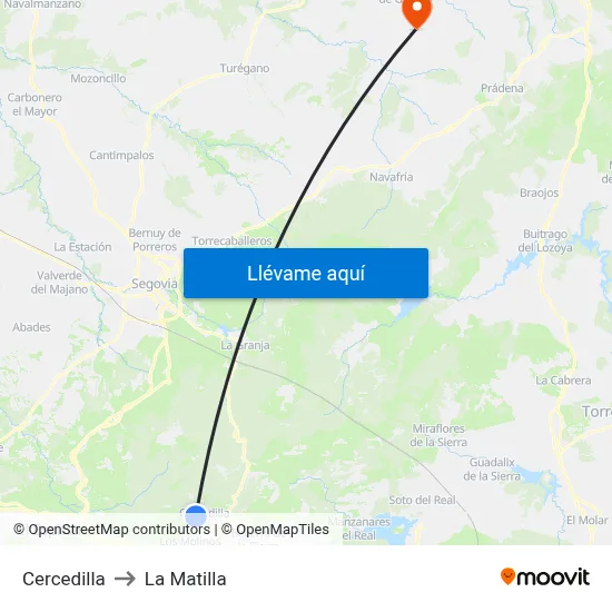Cercedilla to La Matilla map