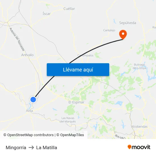 Mingorría to La Matilla map