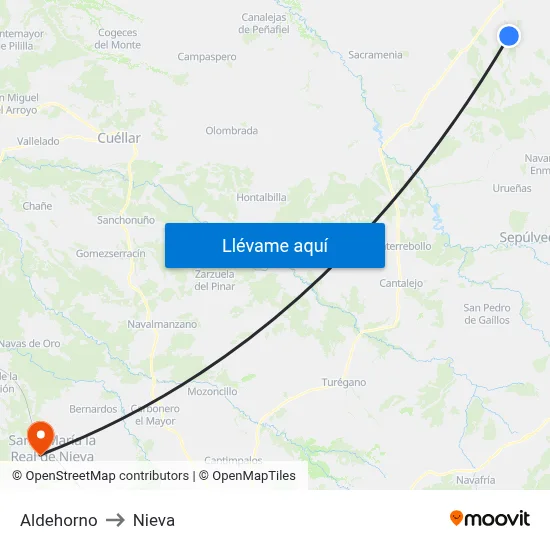 Aldehorno to Nieva map