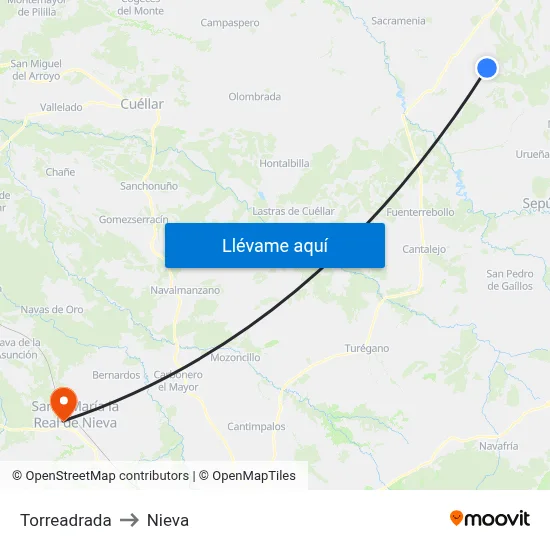 Torreadrada to Nieva map