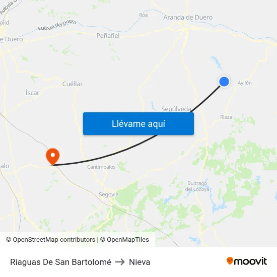 Riaguas De San Bartolomé to Nieva map
