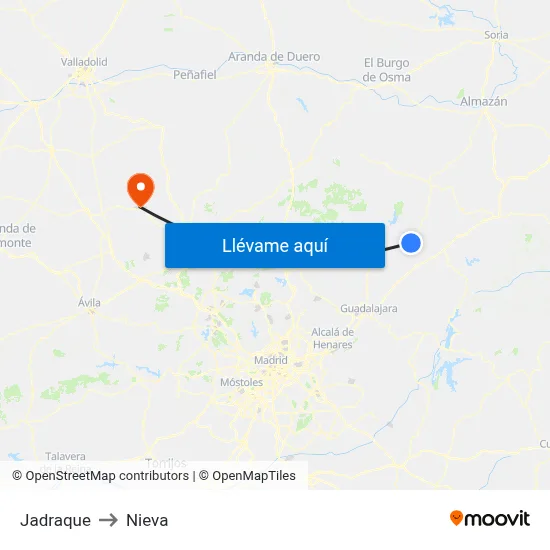 Jadraque to Nieva map