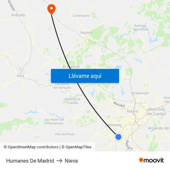 Humanes De Madrid to Nieva map