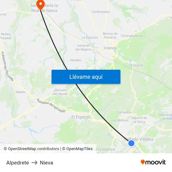 Alpedrete to Nieva map