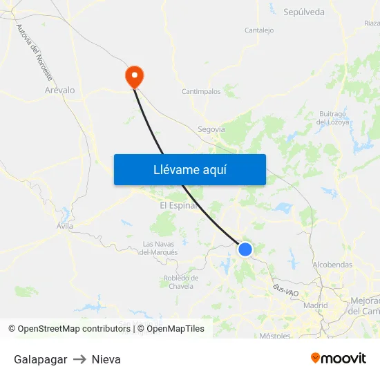 Galapagar to Nieva map