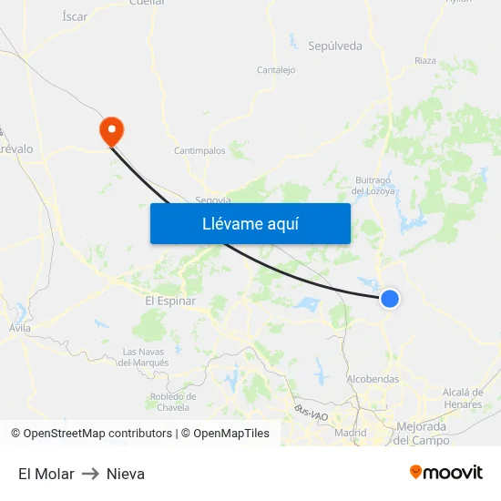 El Molar to Nieva map