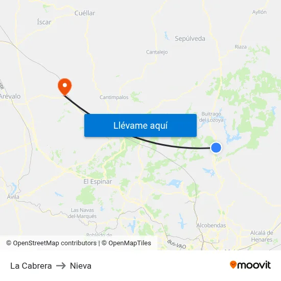 La Cabrera to Nieva map