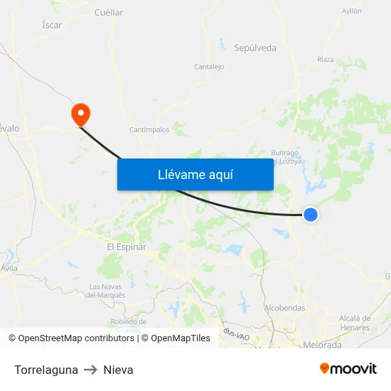 Torrelaguna to Nieva map