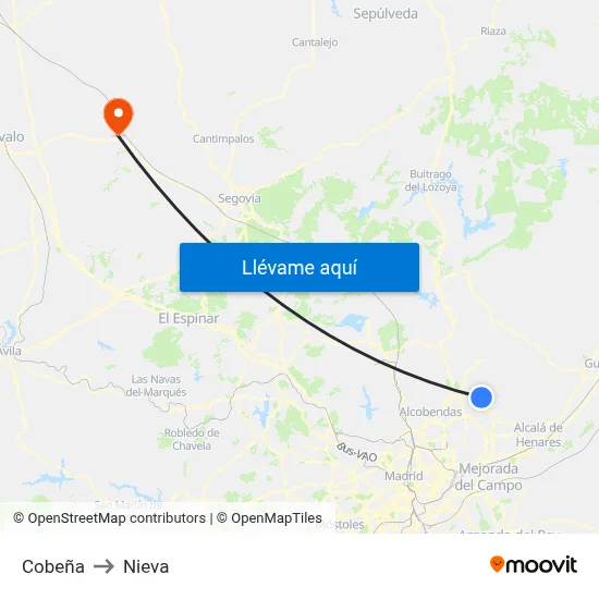 Cobeña to Nieva map