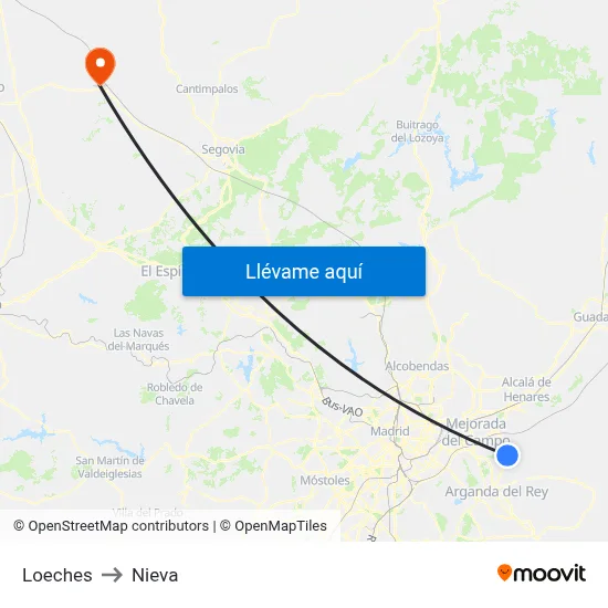 Loeches to Nieva map
