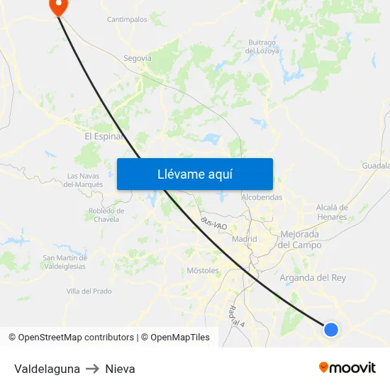 Valdelaguna to Nieva map