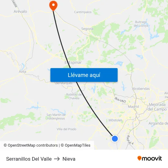 Serranillos Del Valle to Nieva map