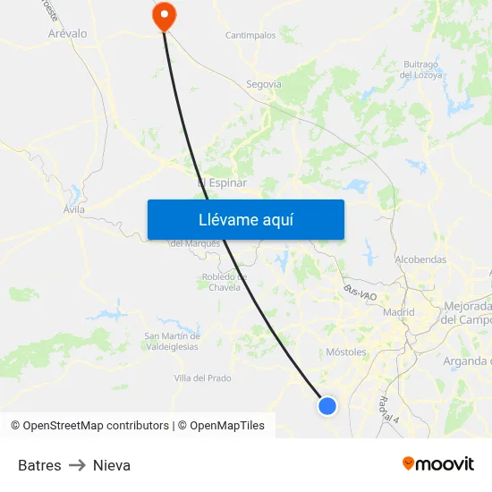 Batres to Nieva map