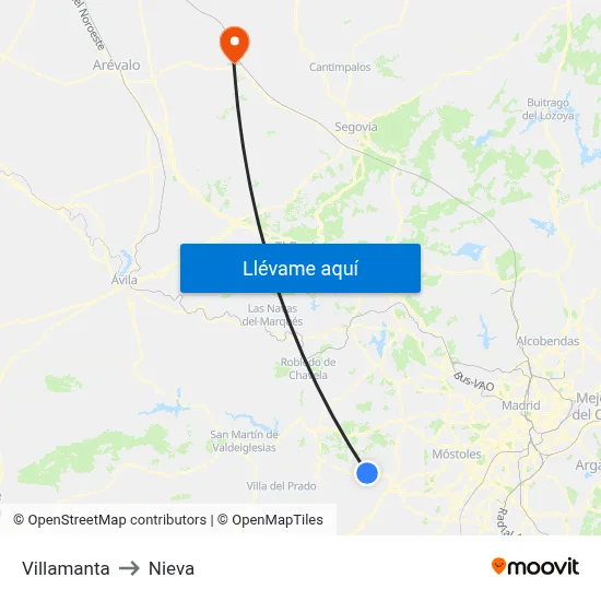 Villamanta to Nieva map