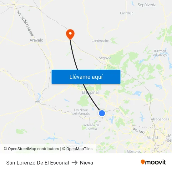 San Lorenzo De El Escorial to Nieva map