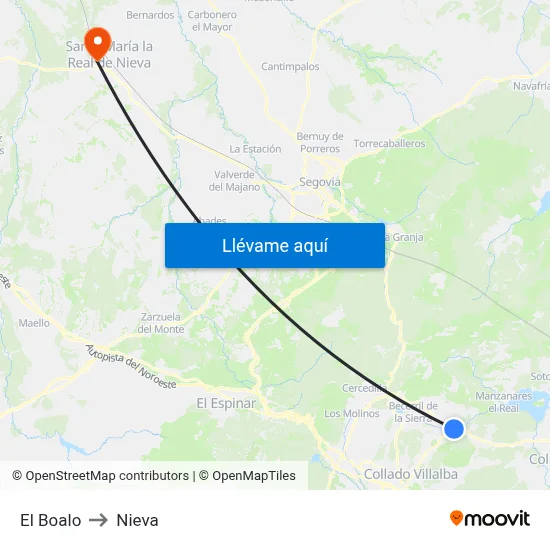 El Boalo to Nieva map