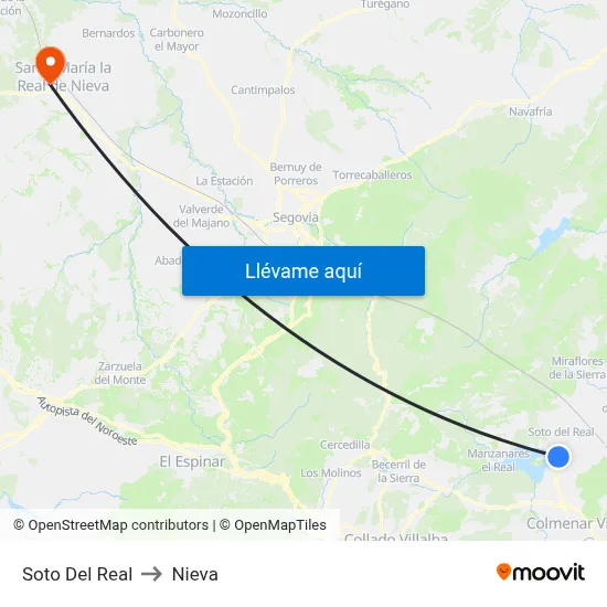 Soto Del Real to Nieva map