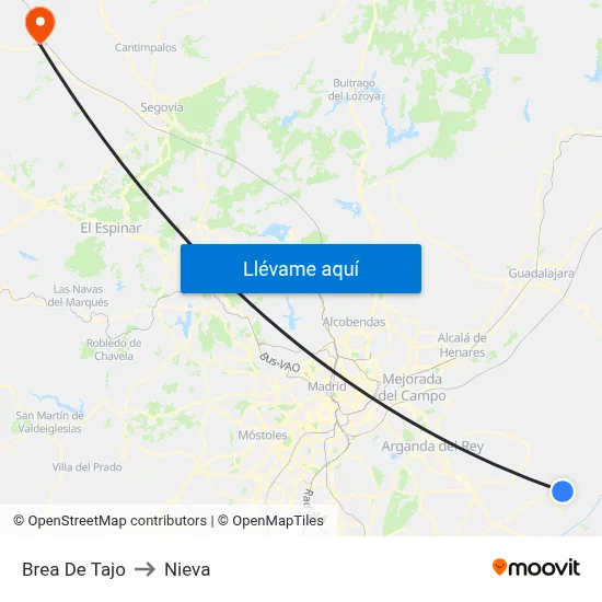 Brea De Tajo to Nieva map
