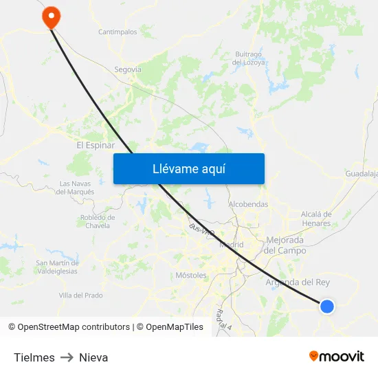 Tielmes to Nieva map