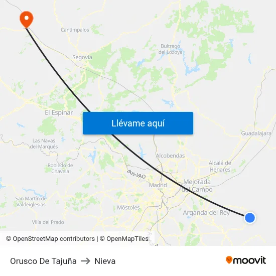 Orusco De Tajuña to Nieva map