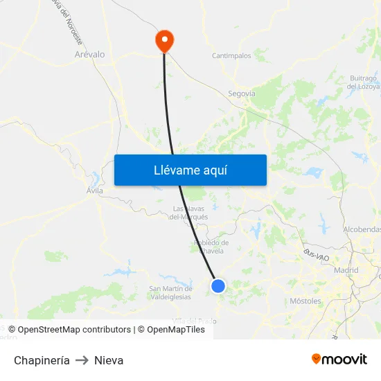 Chapinería to Nieva map