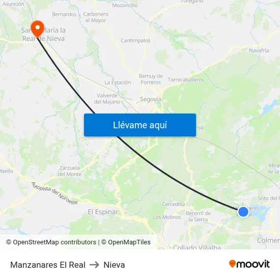 Manzanares El Real to Nieva map