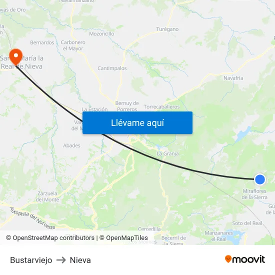 Bustarviejo to Nieva map