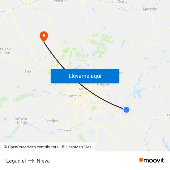 Leganiel to Nieva map