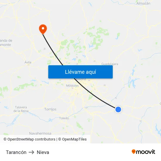 Tarancón to Nieva map