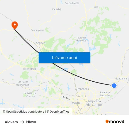 Alovera to Nieva map