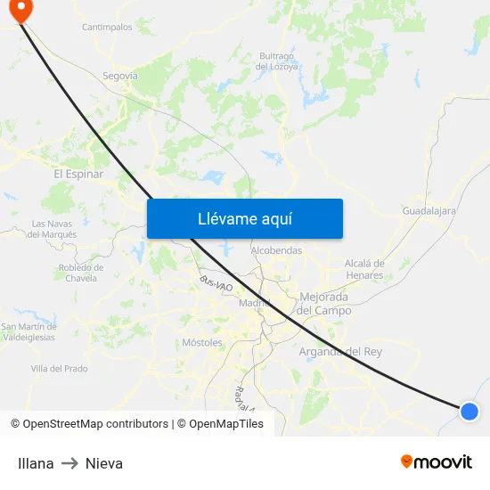 Illana to Nieva map