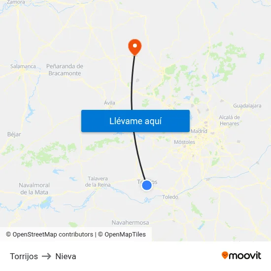 Torrijos to Nieva map