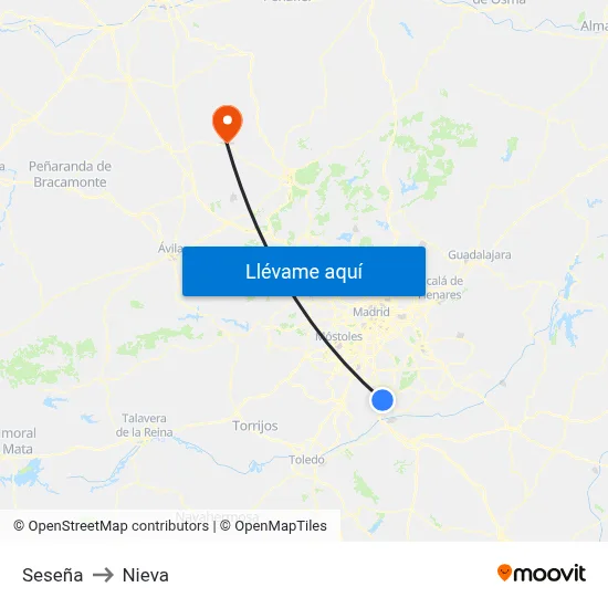 Seseña to Nieva map