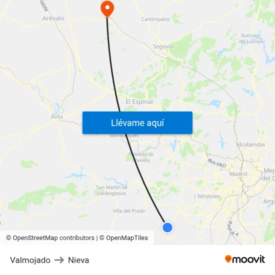Valmojado to Nieva map