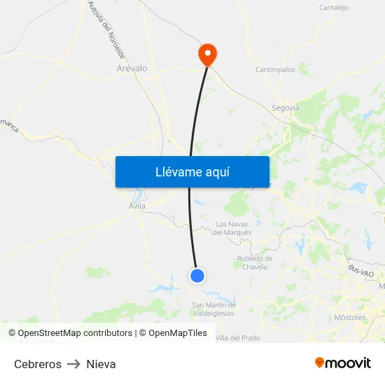 Cebreros to Nieva map
