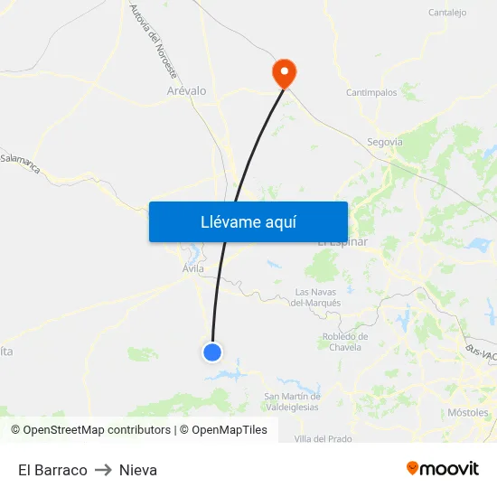 El Barraco to Nieva map
