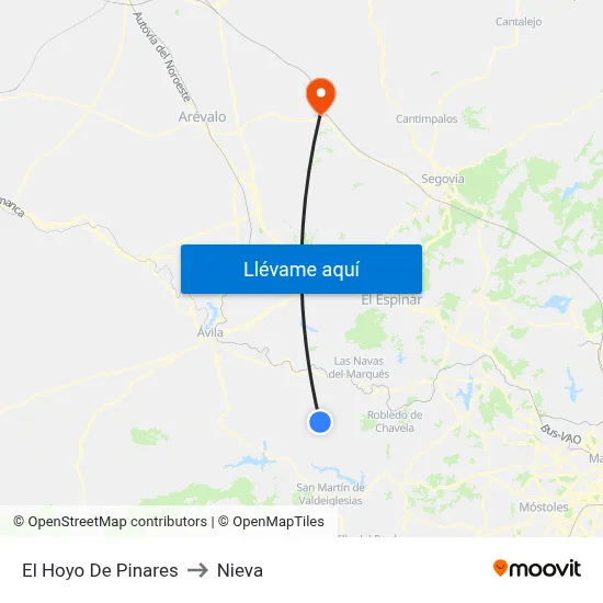 El Hoyo De Pinares to Nieva map