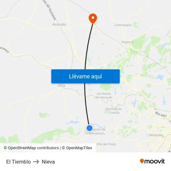 El Tiemblo to Nieva map