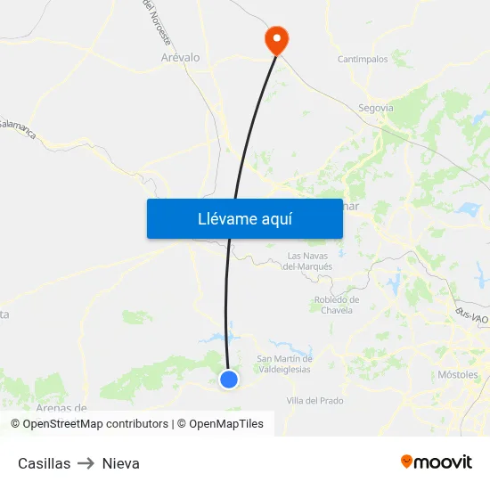 Casillas to Nieva map