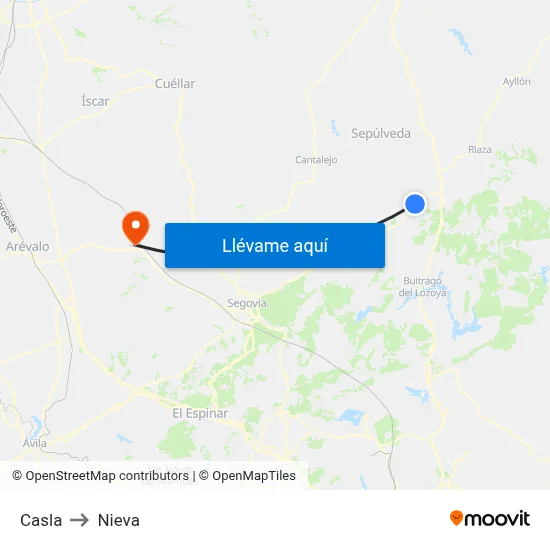 Casla to Nieva map