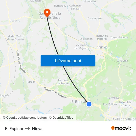 El Espinar to Nieva map