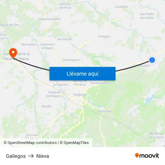 Gallegos to Nieva map